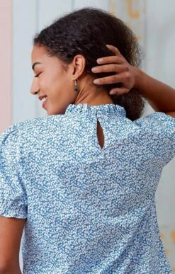 Ladies Ruffle T Shirt<br>Made With Liberty Fabric 25 Ladies Ruffle T Shirt<br>Made With Liberty Fabric -Denim Dreams Store TN07508SKYBREEZE 1