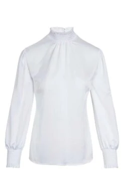 Ladies Shirred Collar Blouse -Denim Dreams Store TN11019WHITE 1