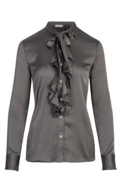 Ladies Crimped Frill Front Blouse 26 Ladies Crimped Frill Front Blouse -Denim Dreams Store TN11021CHARCOAL 1