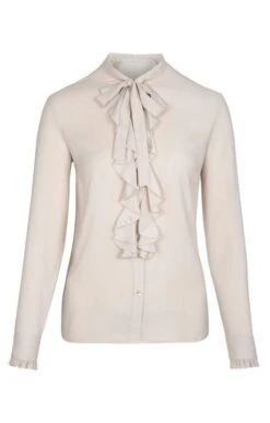 Ladies Crimped Frill Front Blouse 35 Ladies Crimped Frill Front Blouse -Denim Dreams Store TN11021OYSTER 1