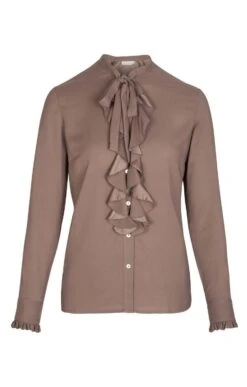 Ladies Crimped Frill Front Blouse 39 Ladies Crimped Frill Front Blouse -Denim Dreams Store TN11021TAUPE 1