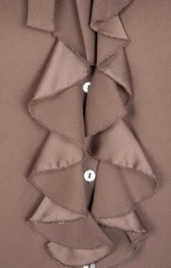 Ladies Crimped Frill Front Blouse 40 Ladies Crimped Frill Front Blouse -Denim Dreams Store TN11021TAUPE 2