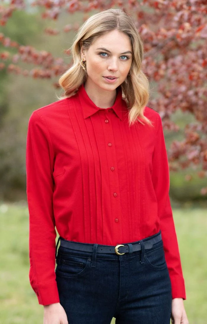 Ladies Pleated Front Pure Cotton Blouse 3 Ladies Pleated Front Pure Cotton Blouse