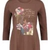 Ladies Betty Barclay Three Quarter Sleeve Print T-Shirt -Denim Dreams Store TN22926BROWN