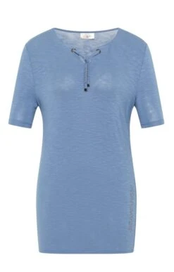 Ladies Short Sleeved Tie Neck Long T-Shirt