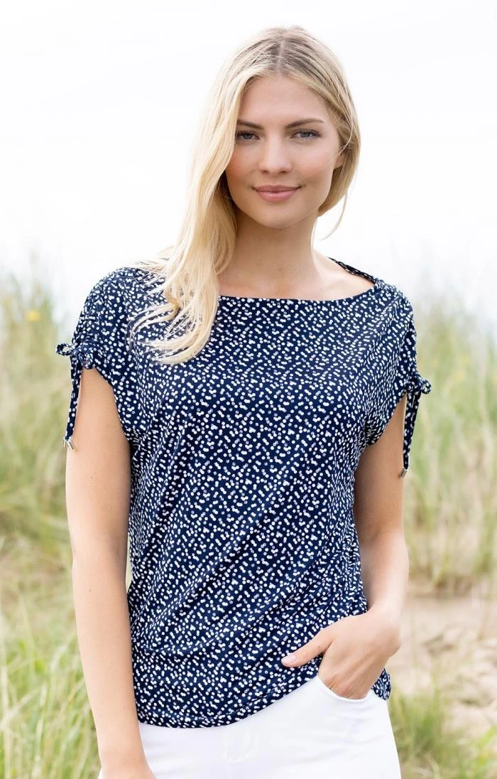 Ladies Marble Drawstring Short Sleeved Top 3 Ladies Marble Drawstring Short Sleeved Top