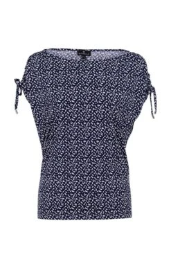 Ladies Marble Drawstring Short Sleeved Top 7 Ladies Marble Drawstring Short Sleeved Top -Denim Dreams Store TN23783NAVYWHITE 2