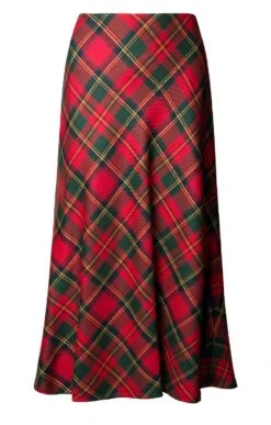 Ladies Plaid Bias Skirt -Denim Dreams Store TQ11255MUTEDRED 1