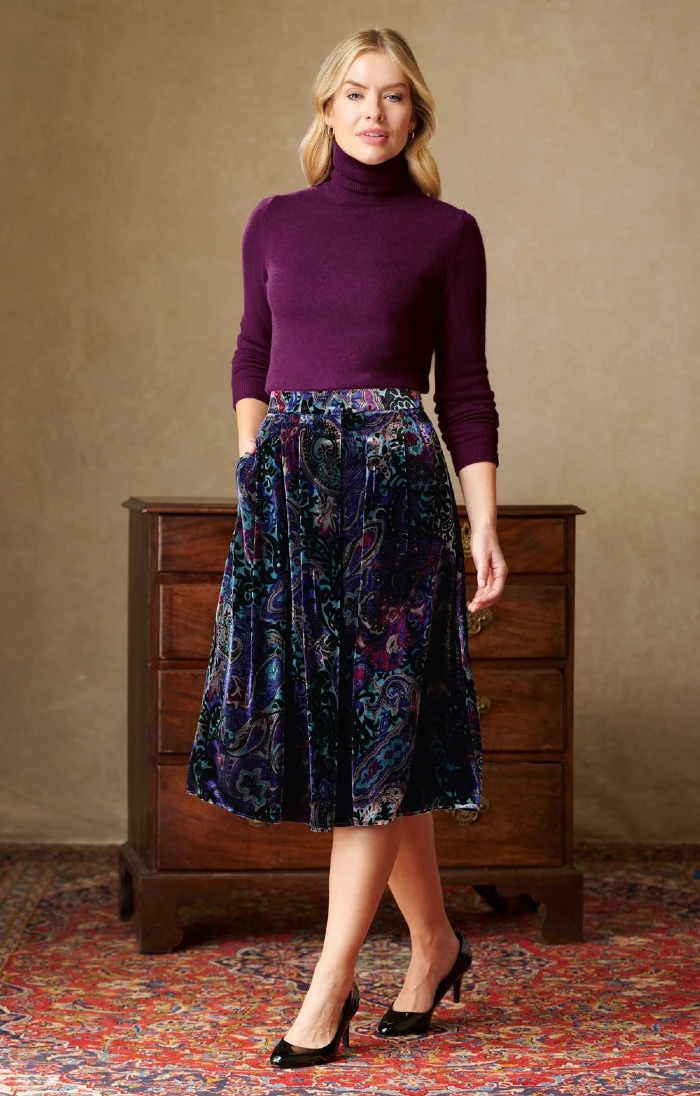 Ladies Velvet Box Pleat Skirt 3 Ladies Velvet Box Pleat Skirt