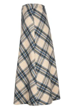 Ladies Wool Swing Skirt -Denim Dreams Store TQ22063ECRUBLUECHECK 1