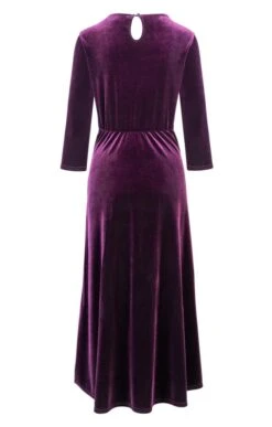 Ladies Velvet Boat Neck Dress -Denim Dreams Store TQ23095AUBERGINE 1