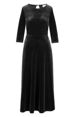 Ladies Velvet Boat Neck Dress -Denim Dreams Store TQ23095BLACK 1