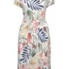 Ladies Leaf Print Dress -Denim Dreams Store TQ23801WHITE