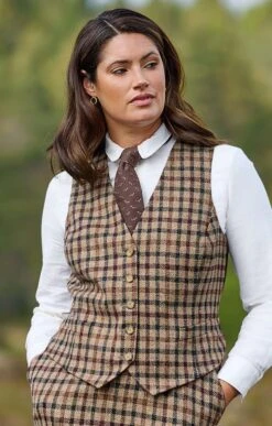 Ladies Tweed Dress Waistcoat -Denim Dreams Store TR40211BROWNWHEATGC 1