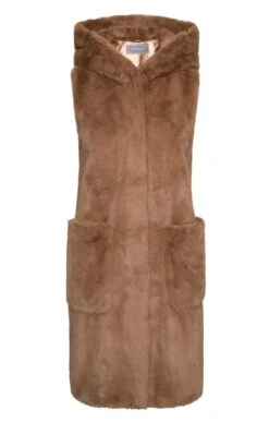 Ladies Faux Fur Long Hooded Waistcoat -Denim Dreams Store TS00302VICUNA 1