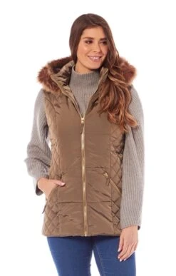 Ladies Fur Trim Hooded Gilet