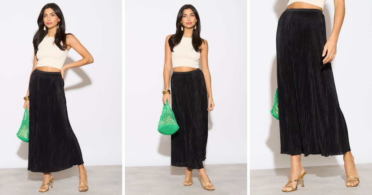 Denim Dreams Store -Denim Dreams Store Classic Pleated Midi Skirt In Black